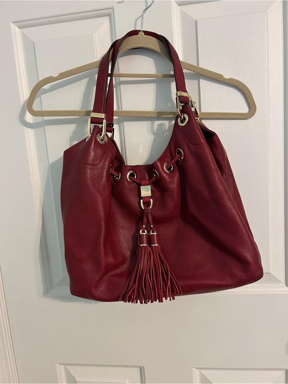MK  Deep Red Large Camden Pebbled Leather Hobo Bag